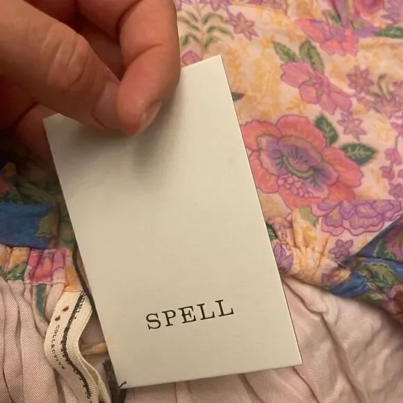 Free People Spell Rae Juniper Gown Puff Sleeve Printed Tiered Maxi Dress - Picture 7 of 9